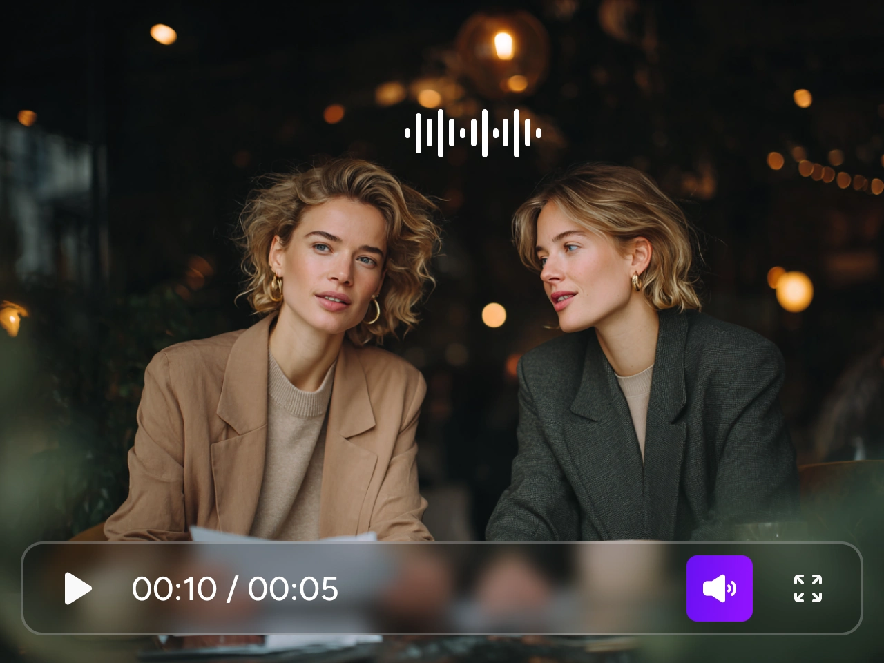 Une scène vidéo générée avec des outils de vidéo IA, montrant une conversation entre deux femmes